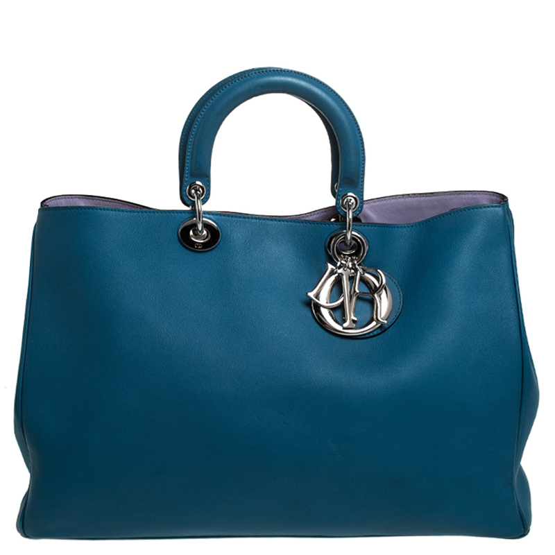 Pre Owned Dior Blue Leather Extra Large Diorissimo Shopper Tote