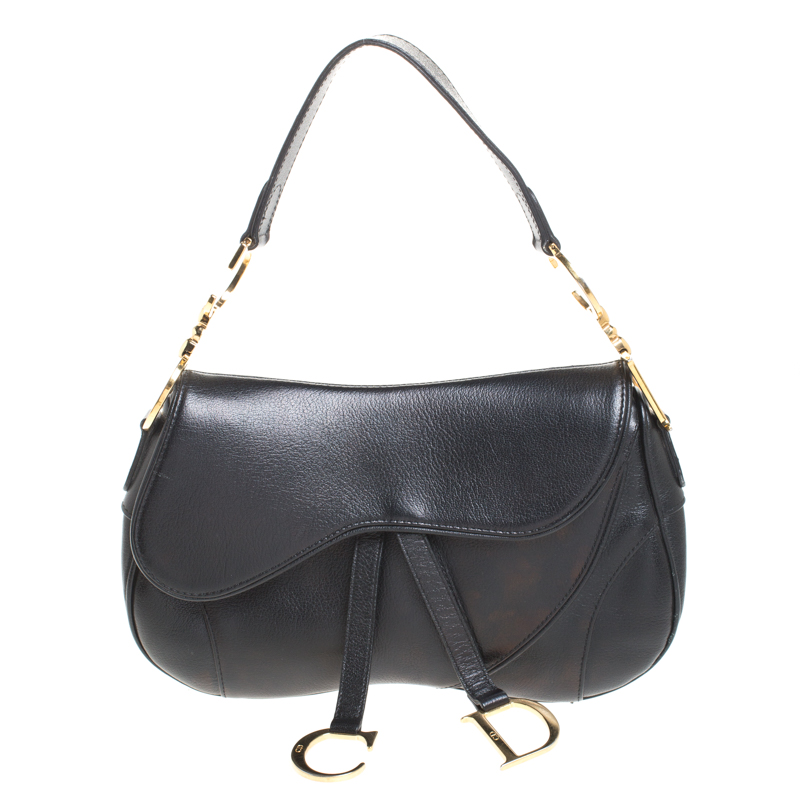 مملوكة مسبقًا Dior Black Leather Double Saddle Shoulder Bag