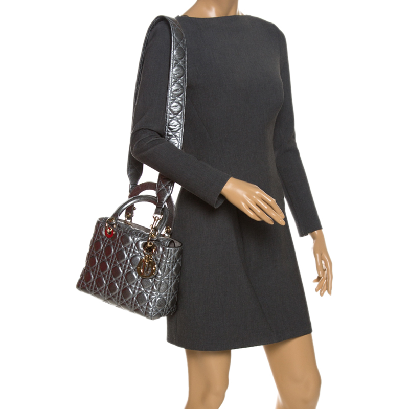

Dior Metallic Grey Soft Leather Medium Lady Dior Tote