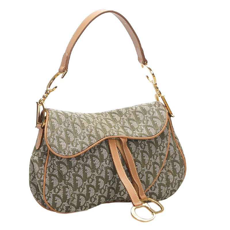 

Dior Beige/Green Oblique Canvas Double Saddle Bag