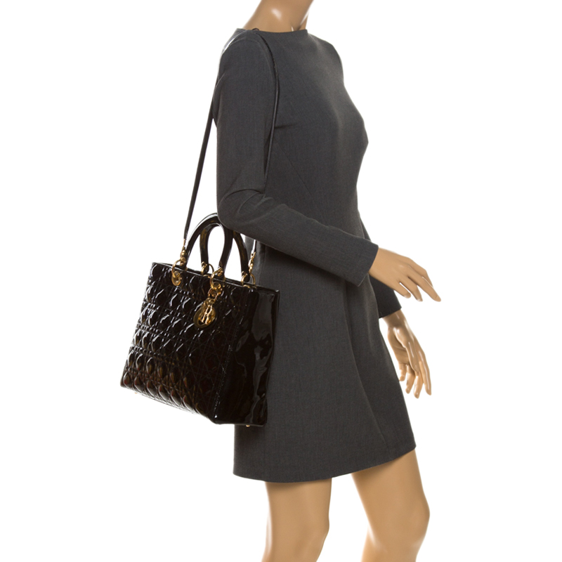 

Dior Black Cannage Patent Leather  Lady Dior Tote
