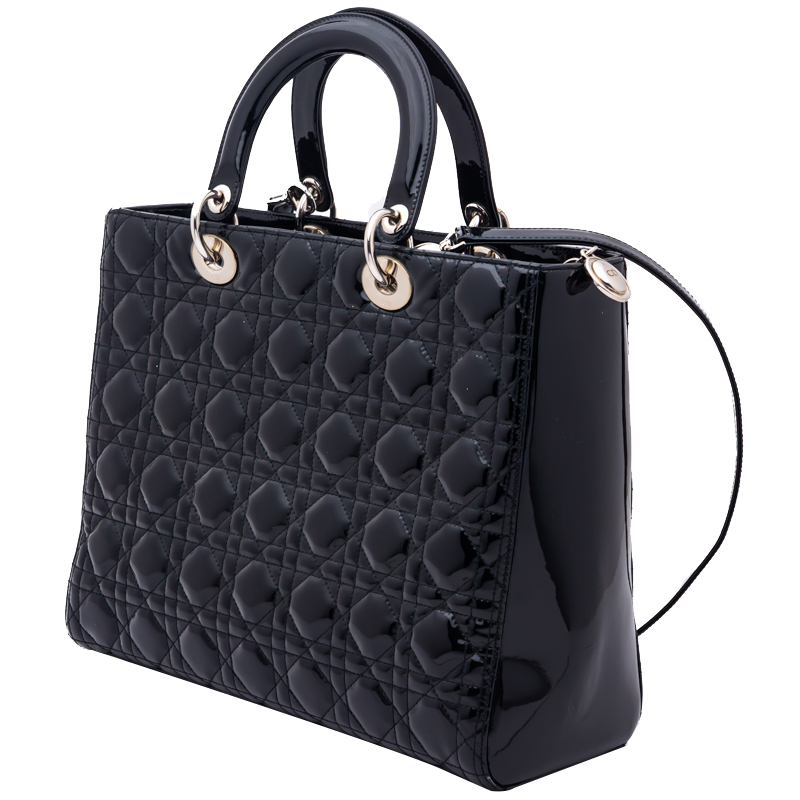 

Dior Black Patent Leather Lady Dior Large Bag