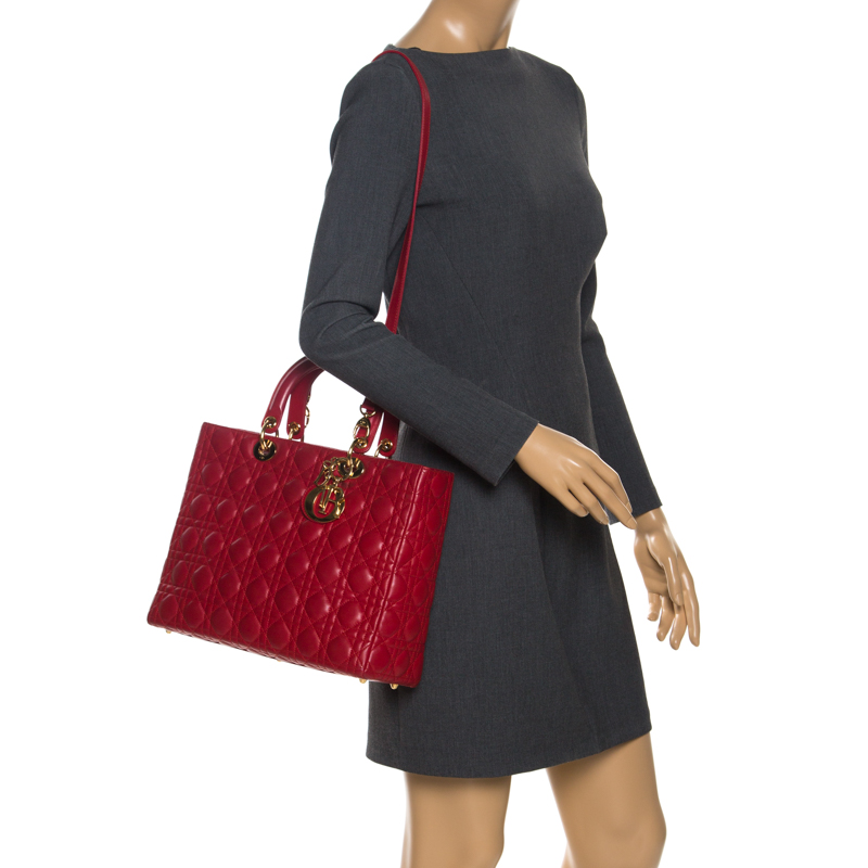 

Dior Red Cannage Leather Large Lady Dior Tote