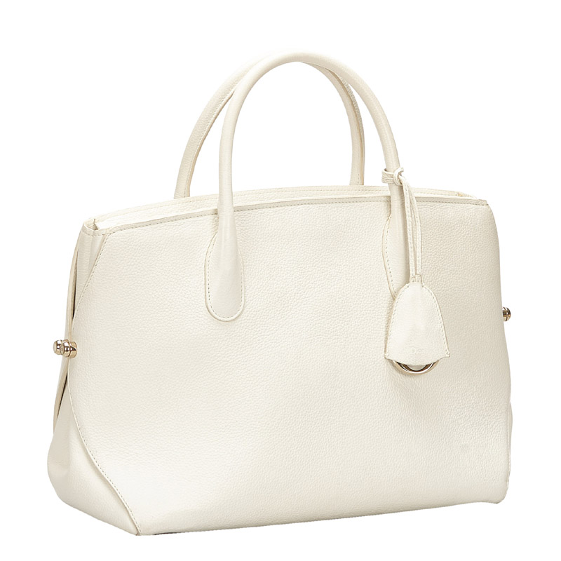 

Dior White Leather Bar Tote Bag