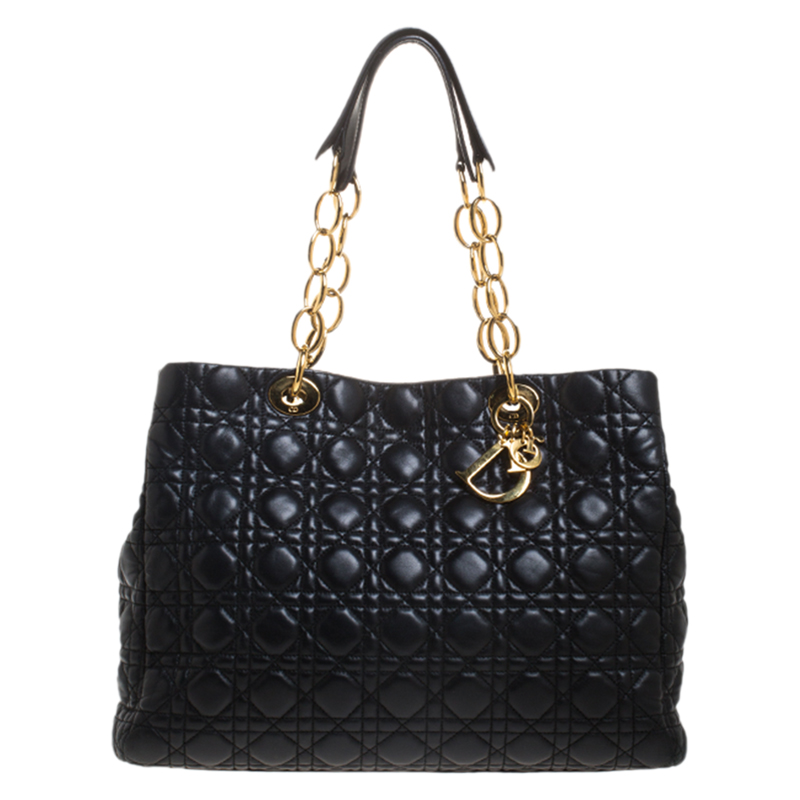 Pre-owned Dior Black Cannage Quilted Soft Leather Large Shopper Tote ...