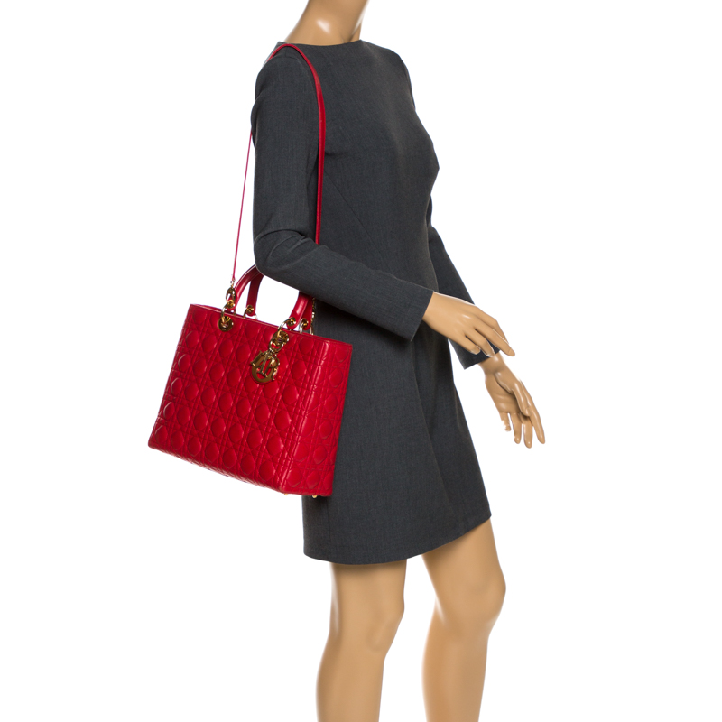 

Dior Red Leather  Lady Dior Tote