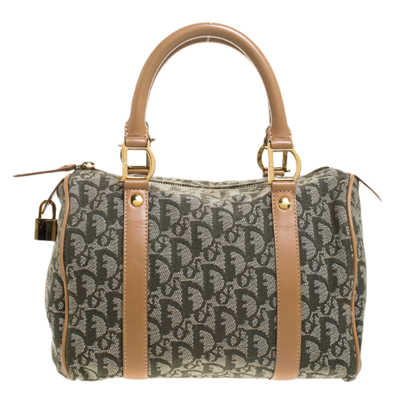 Dior Green/Brown Diorissimo Canvas and Leather Small Boston Bag Dior