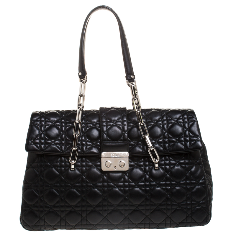 Pre-owned Dior Black Cannage Quilted Leather Large New Lock Satchel