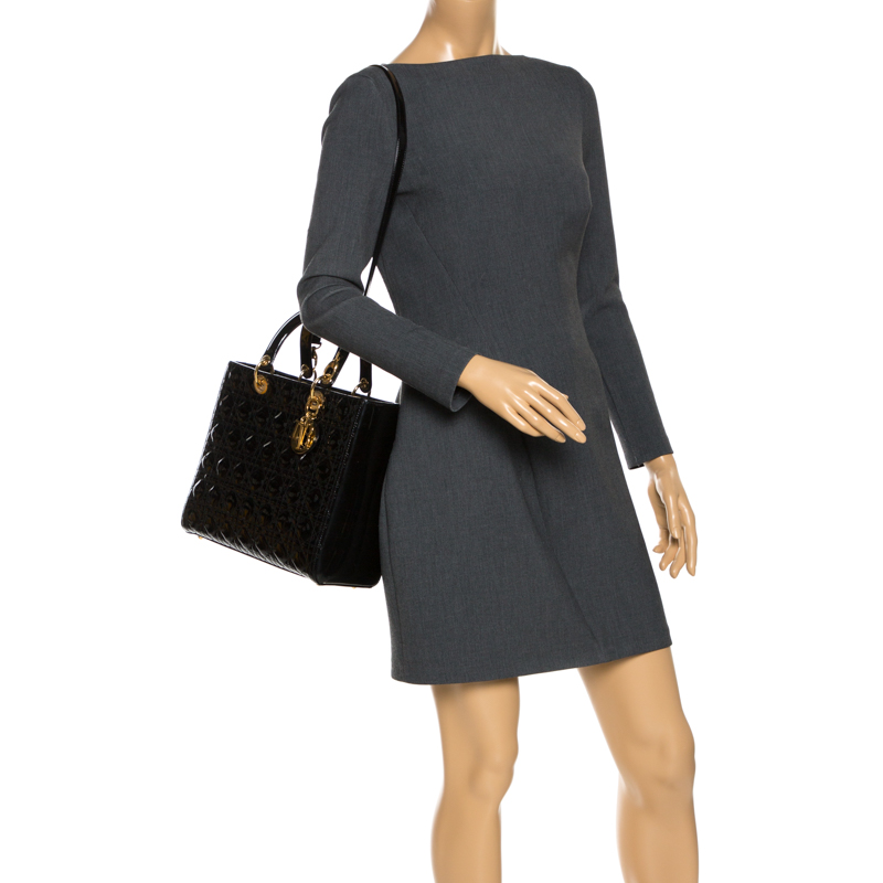

Dior Black Cannage Patent Leather  Lady Dior Tote