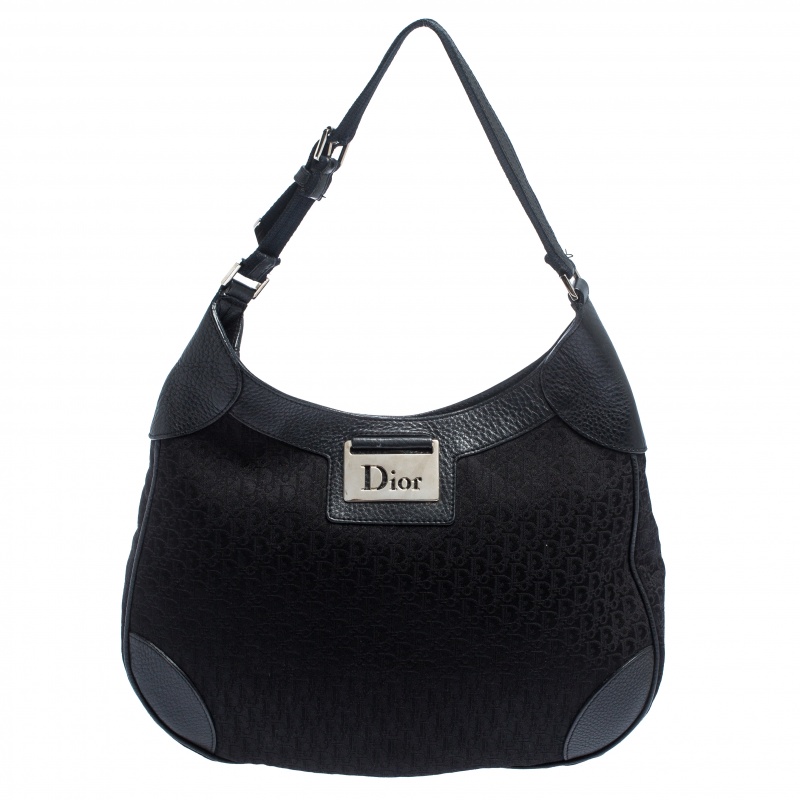 Pre-owned Dior Issimo Canvas And Leather Hobo In Black