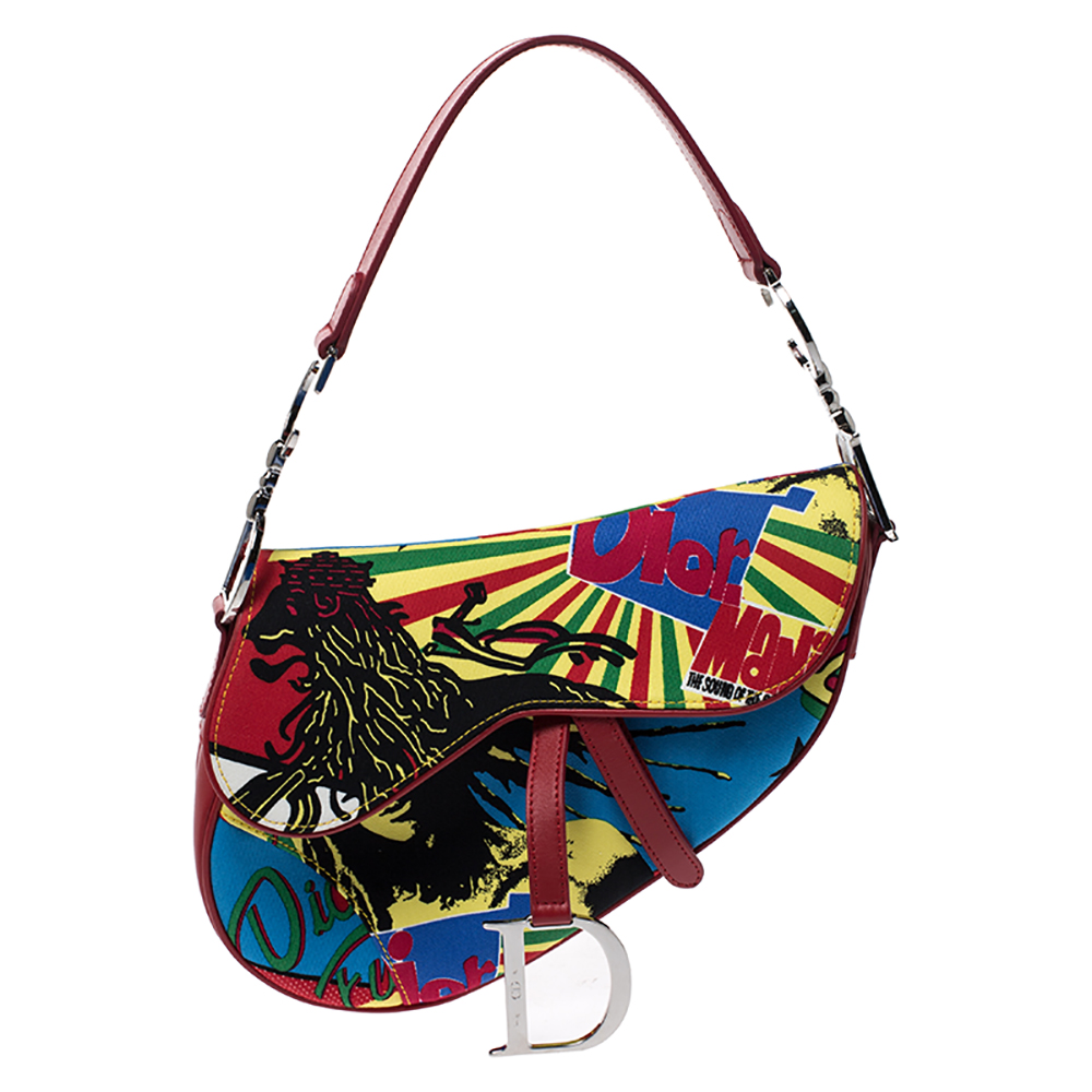 Pre Owned Dior Multicolor Fabric Bob Marley Saddle Bag