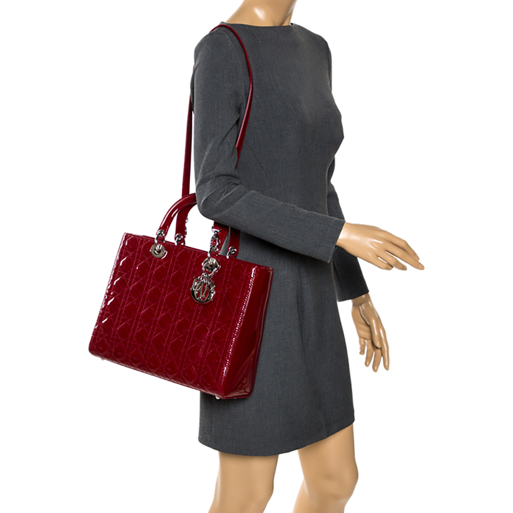 

Dior Red Cannage Patent Leather  Lady Dior Tote