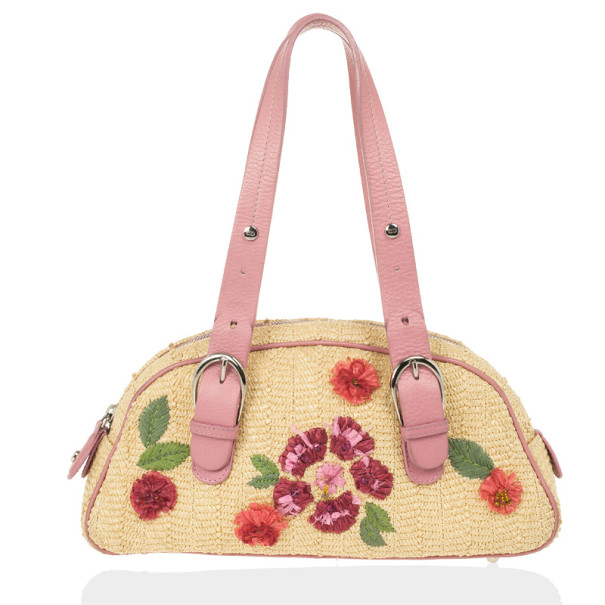 Pre Owned Dior Wicker Frame Bag with Raffia Flowers
