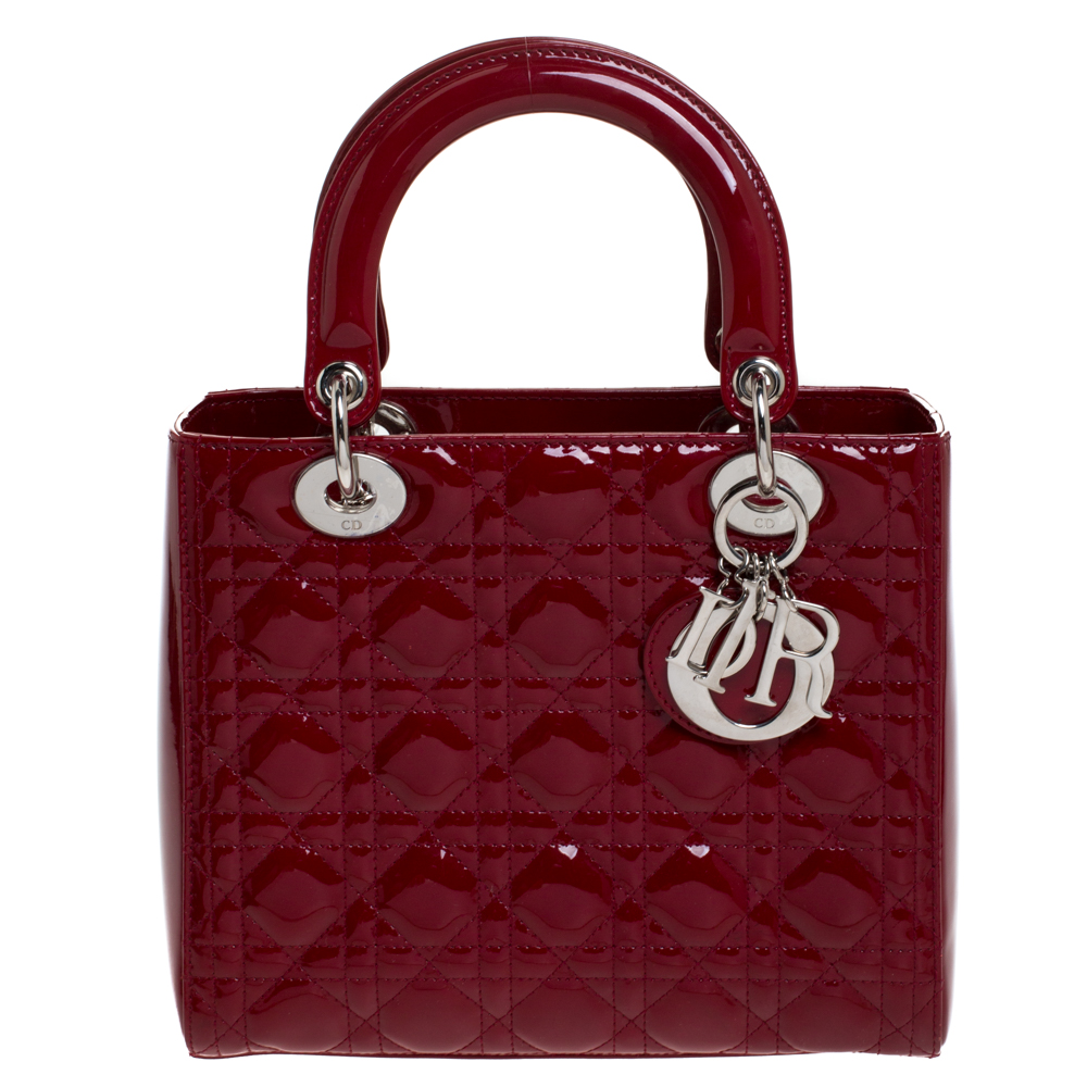 Dior Red Patent Leather Medium Lady Dior Tote Dior | The Luxury Closet