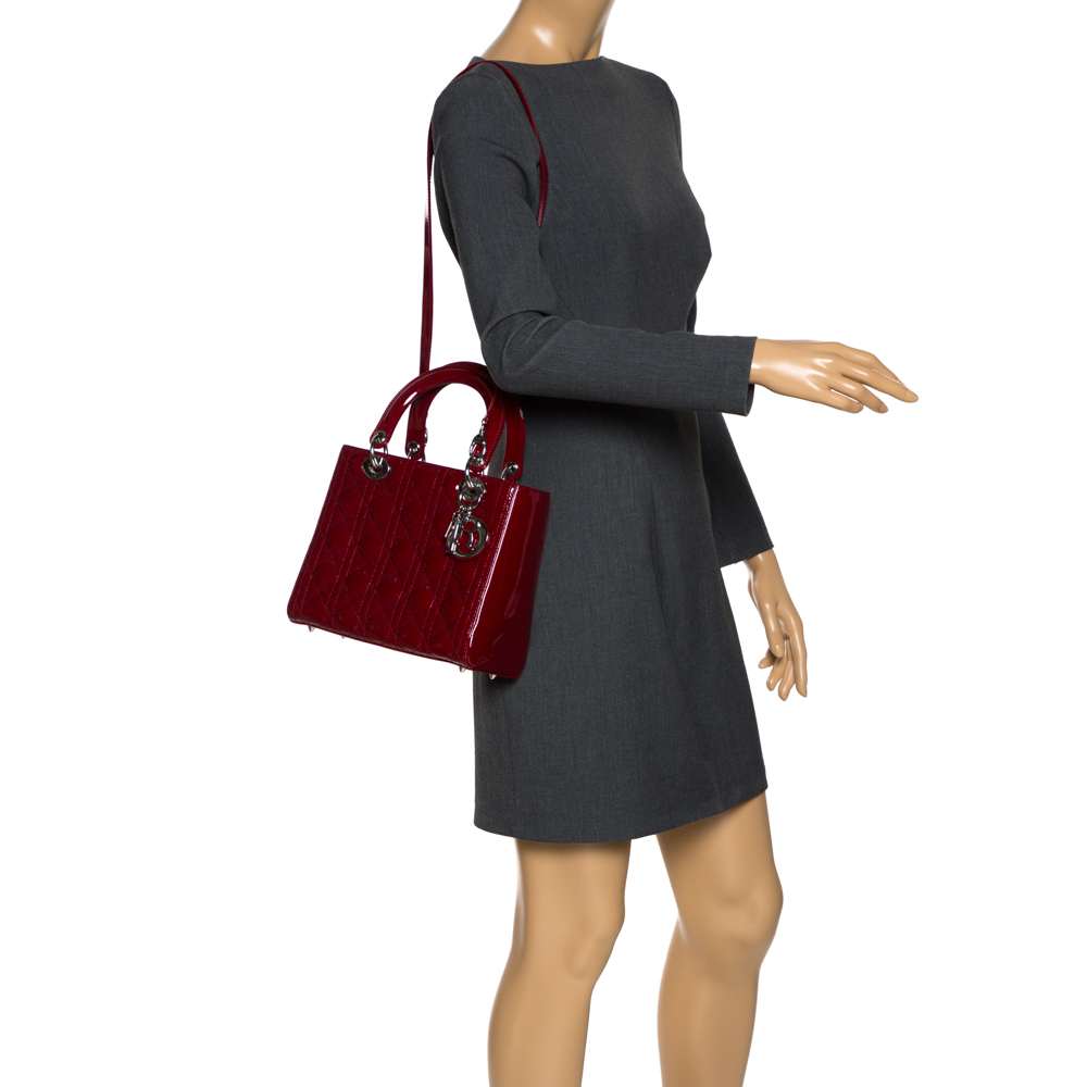

Dior Red Patent Leather Medium Lady Dior Tote