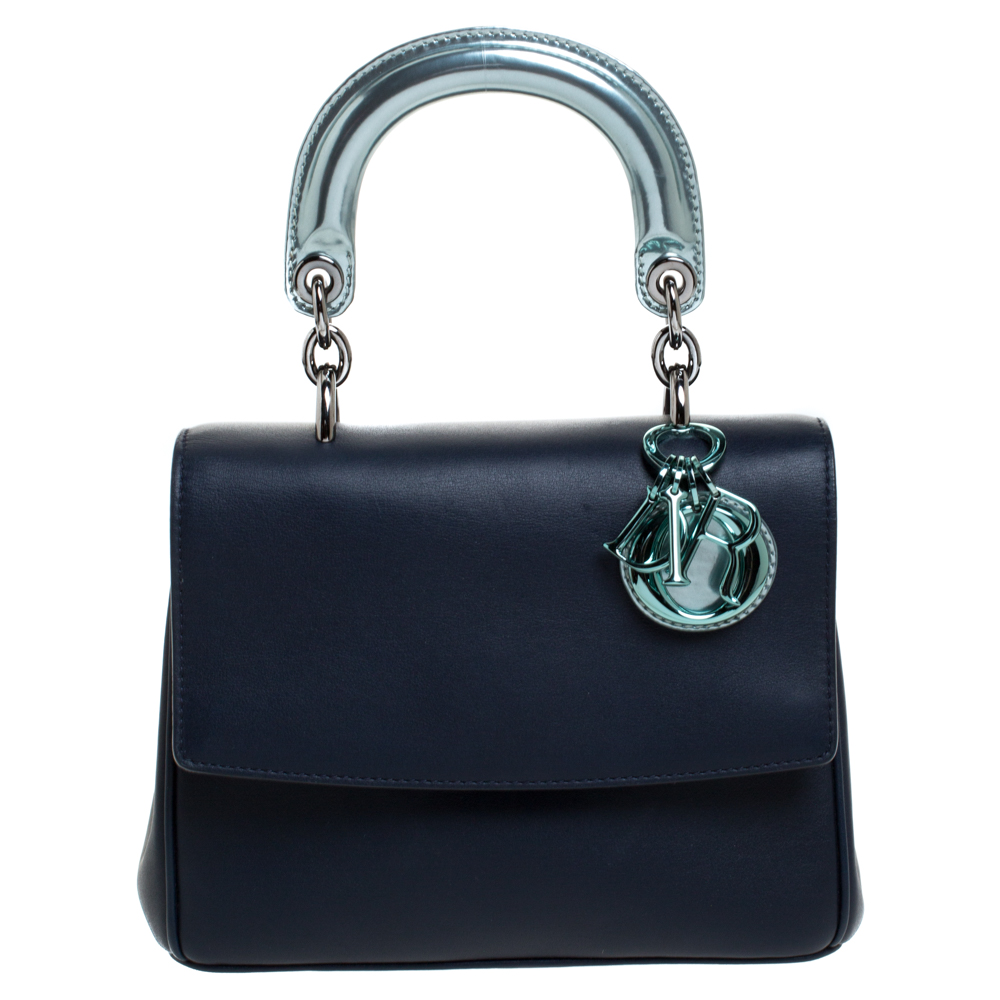 Pre Owned Dior Metallic Blue/Navy Blue Leather Mini Be Dior Top Handle Bag