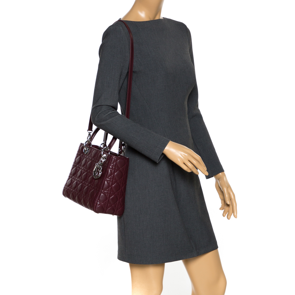 

Dior Burgundy Leather Medium Lady Dior Tote