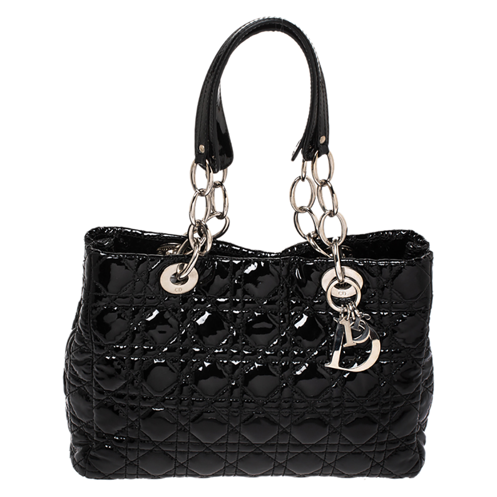 Dior Black Cannage Patent Leather Small Soft Lady Dior Tote Dior TLC