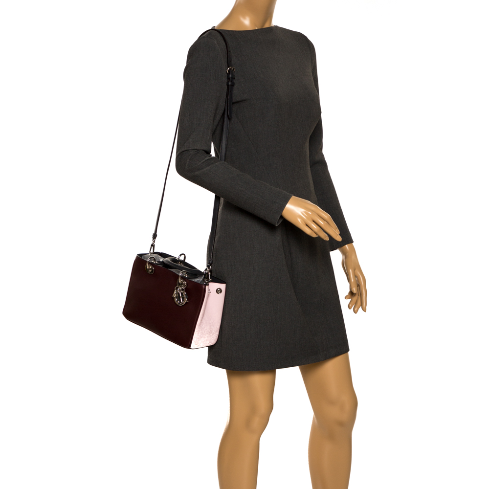 

Dior Tri Color Leather Mini Diorissimo Tote, Burgundy