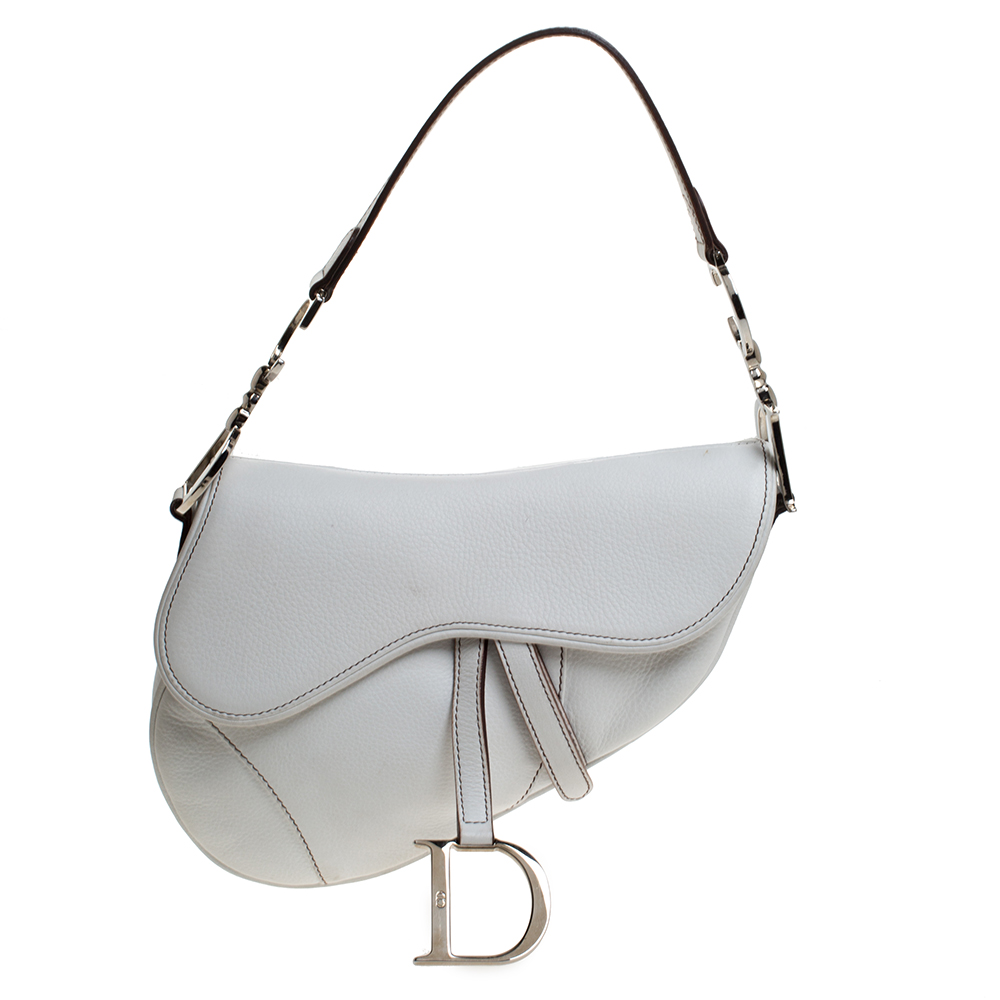 Dior White Leather Saddle Bag Tlc, White Leather Saddle
