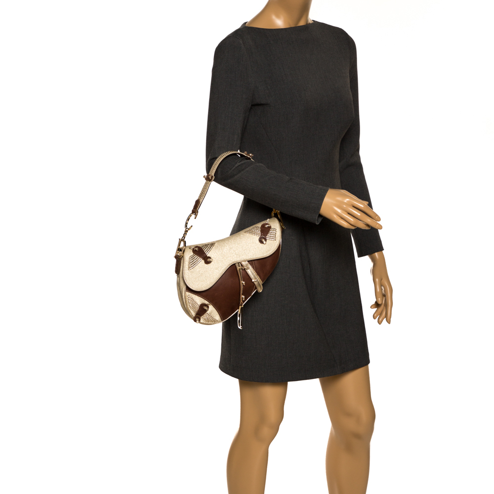 

Dior Brown/Gold Leather and Fabric Braided Saddle Bag