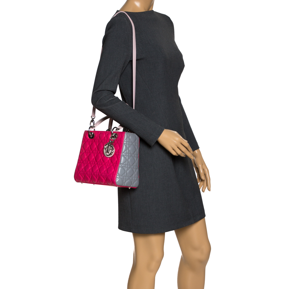 

Dior Two Tone Pink Leather Medium Lady Dior Tote