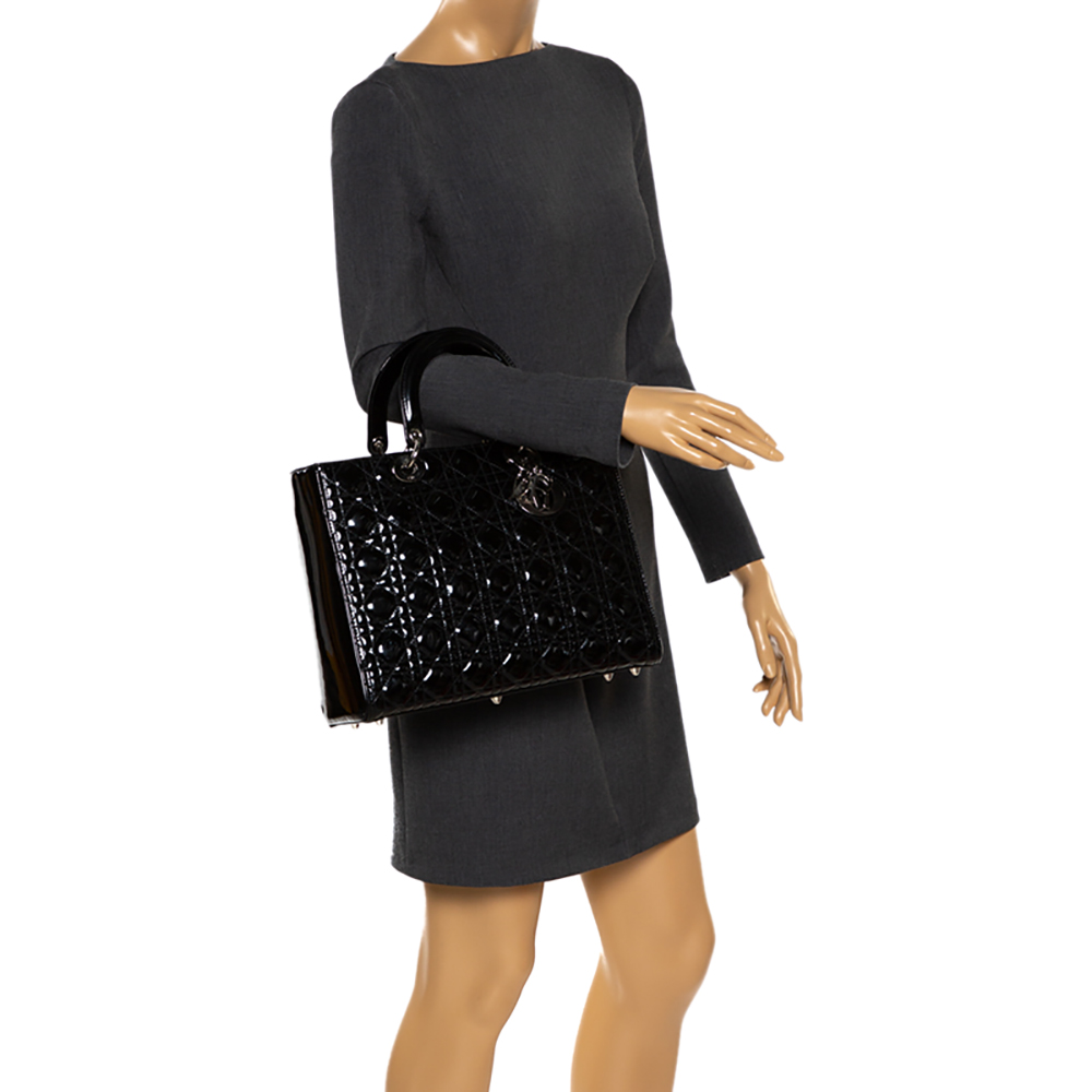 

Dior Black Cannage Patent Leather Large Lady Dior Tote
