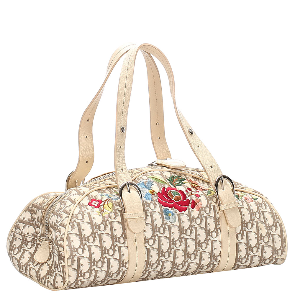 

Dior White Oblique Floral Canvas Satchel, Brown