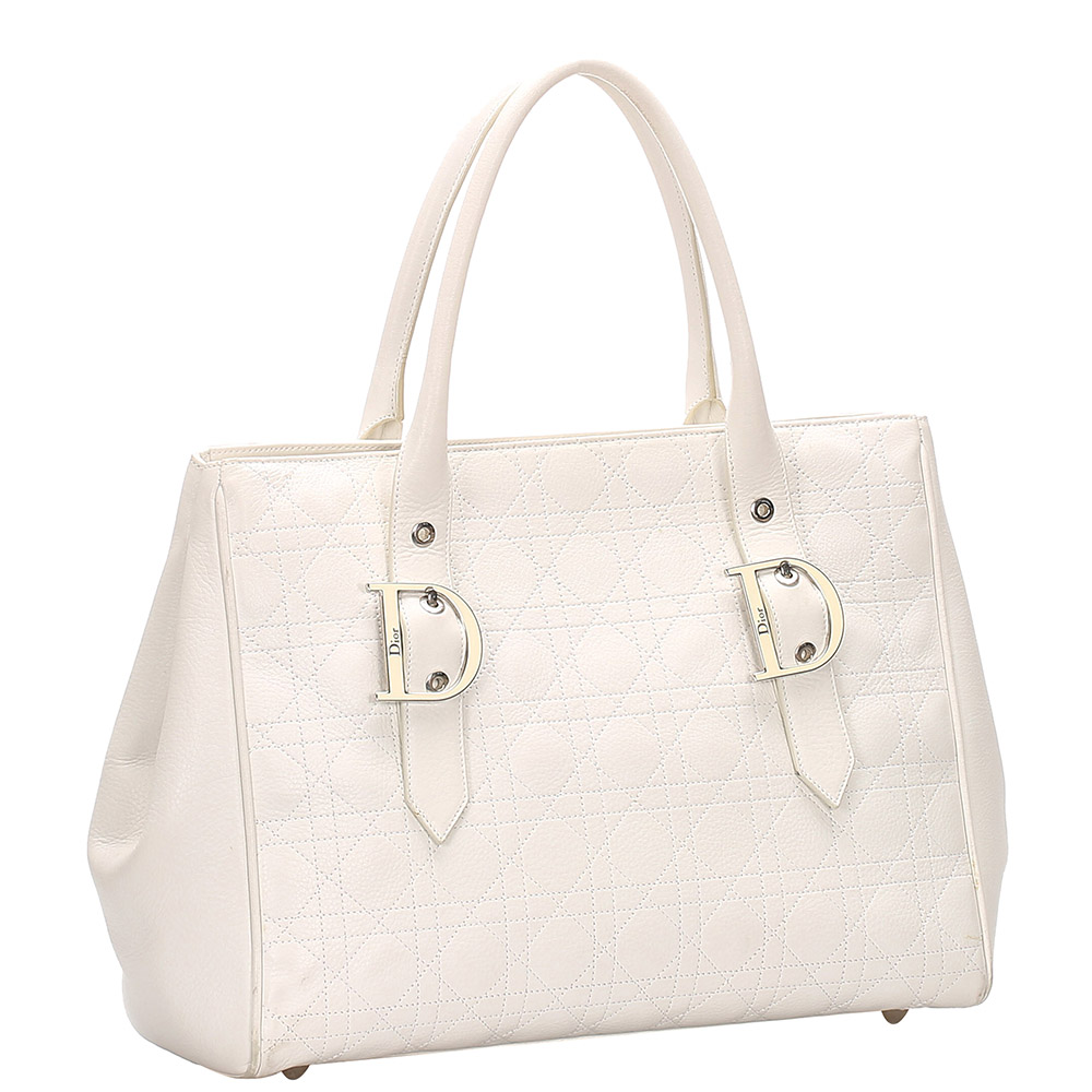 

Dior White Cannage Leather Tote Bag