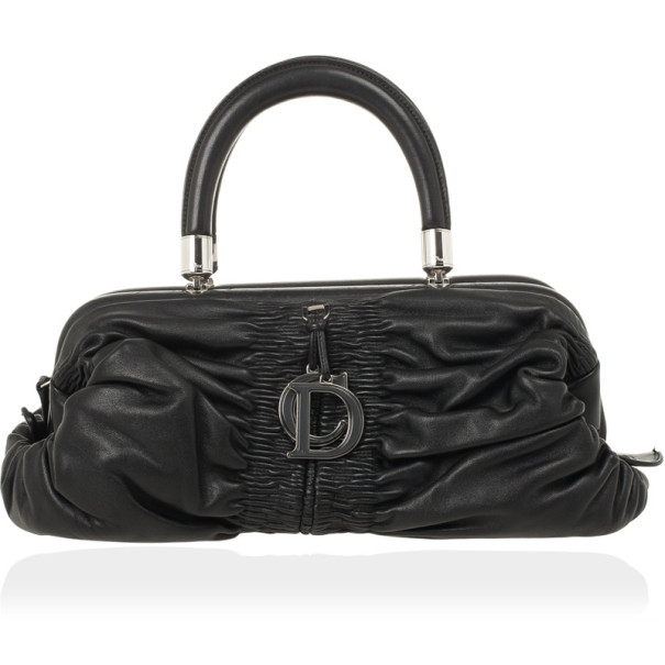 Christian Dior Black Lambskin Karenina Small Frame Tote Bag