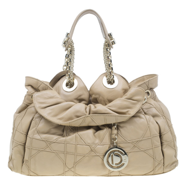 مملوكة مسبقًا Dior Beige Lambskin Cannage Le Trente Hobo
