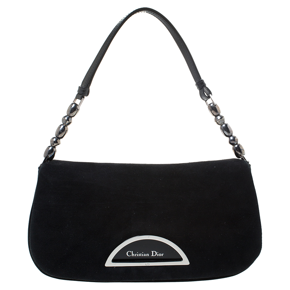 Dior Black Suede and Patent Leather Malice Shoulder Bag