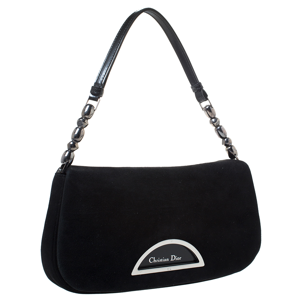 Dior Black Suede and Patent Leather Malice Shoulder Bag