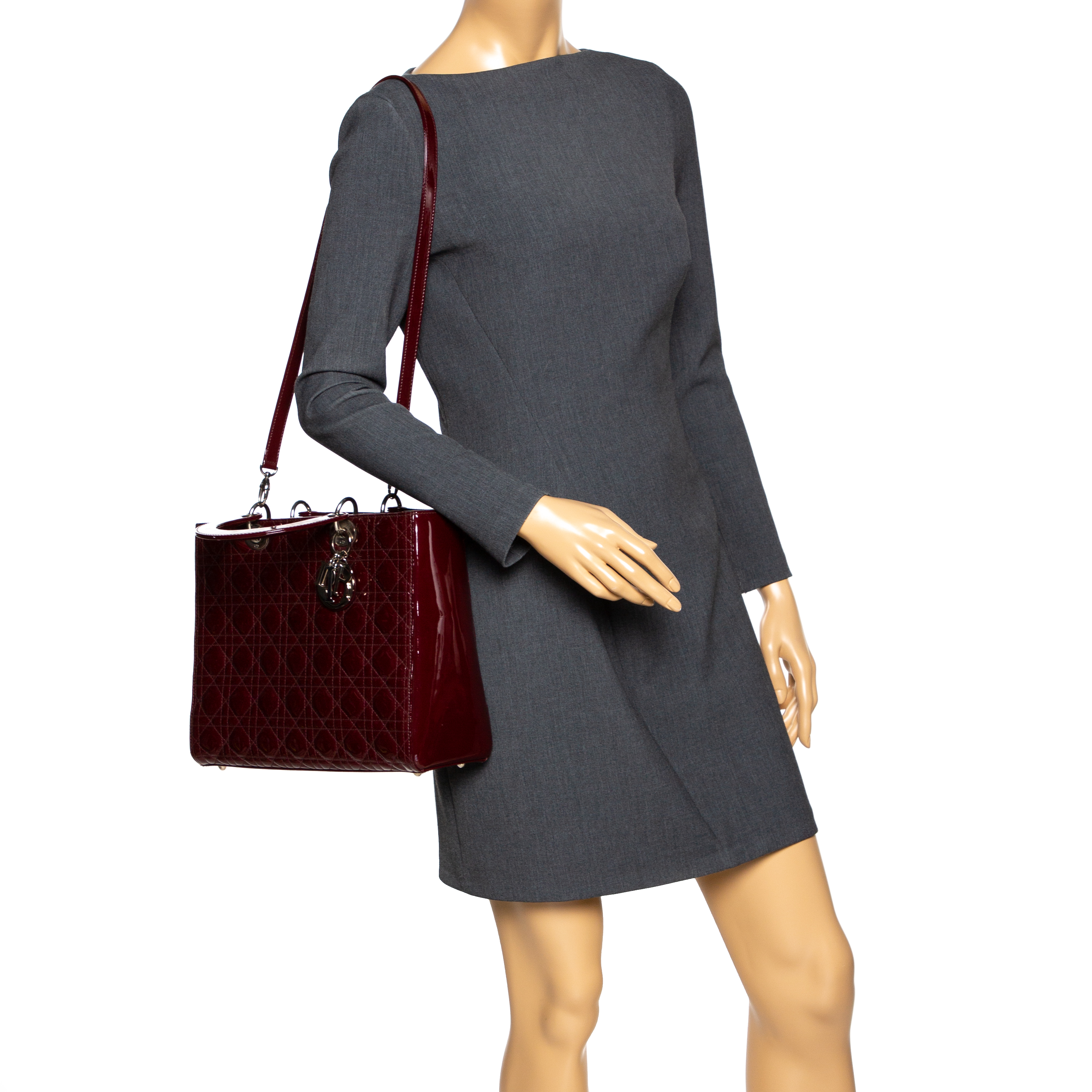 

Dior Red Cannage Patent Leather Large Lady Dior Tote