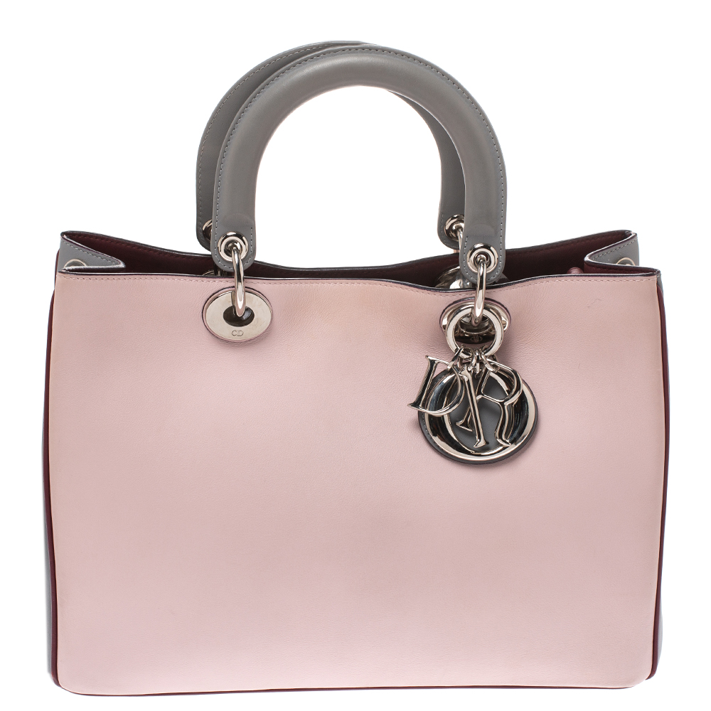 Pre Owned Dior Tricolor Leather Medium Diorissimo Shopper Tote