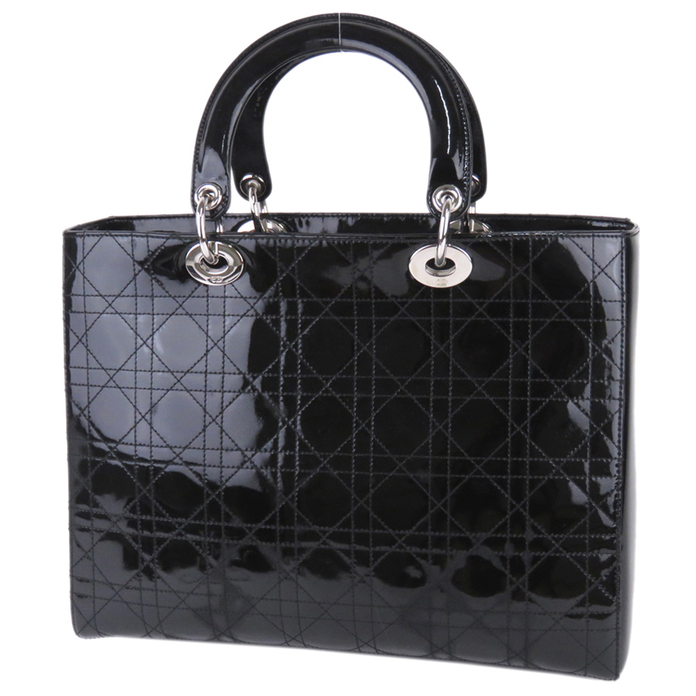 

Dior Black Patent Leather Cannage Lady Dior Satchel Bag