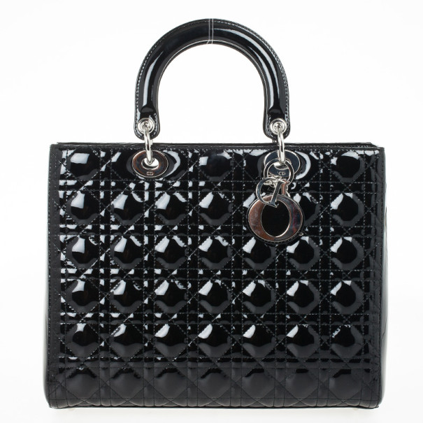 مملوكة مسبقًا Christian Dior Black Patent Leather Lady Dior Large Bag
