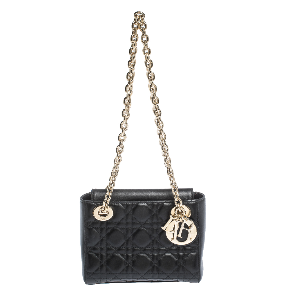 Dior Black Cannage Leather Double Chain Lady Dior Shoulder Bag