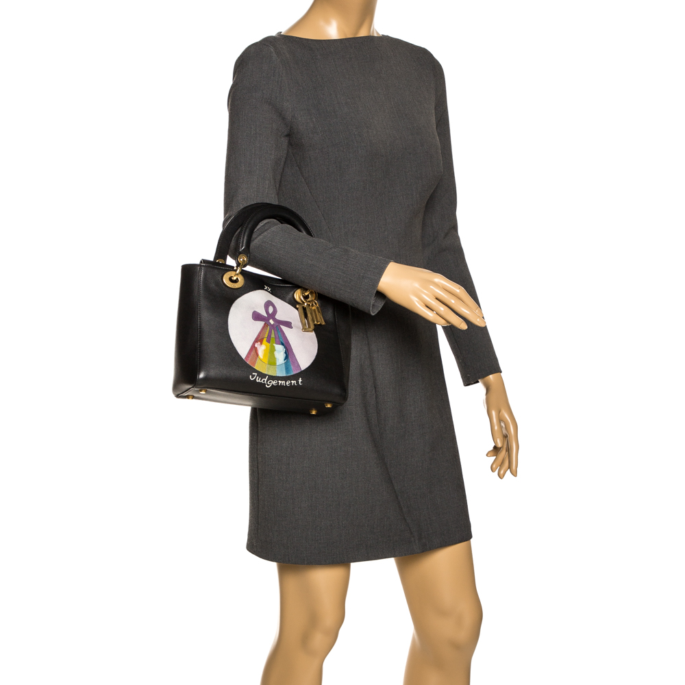 

Dior Black Leather Judgement Handpainted Lady Dior Tote