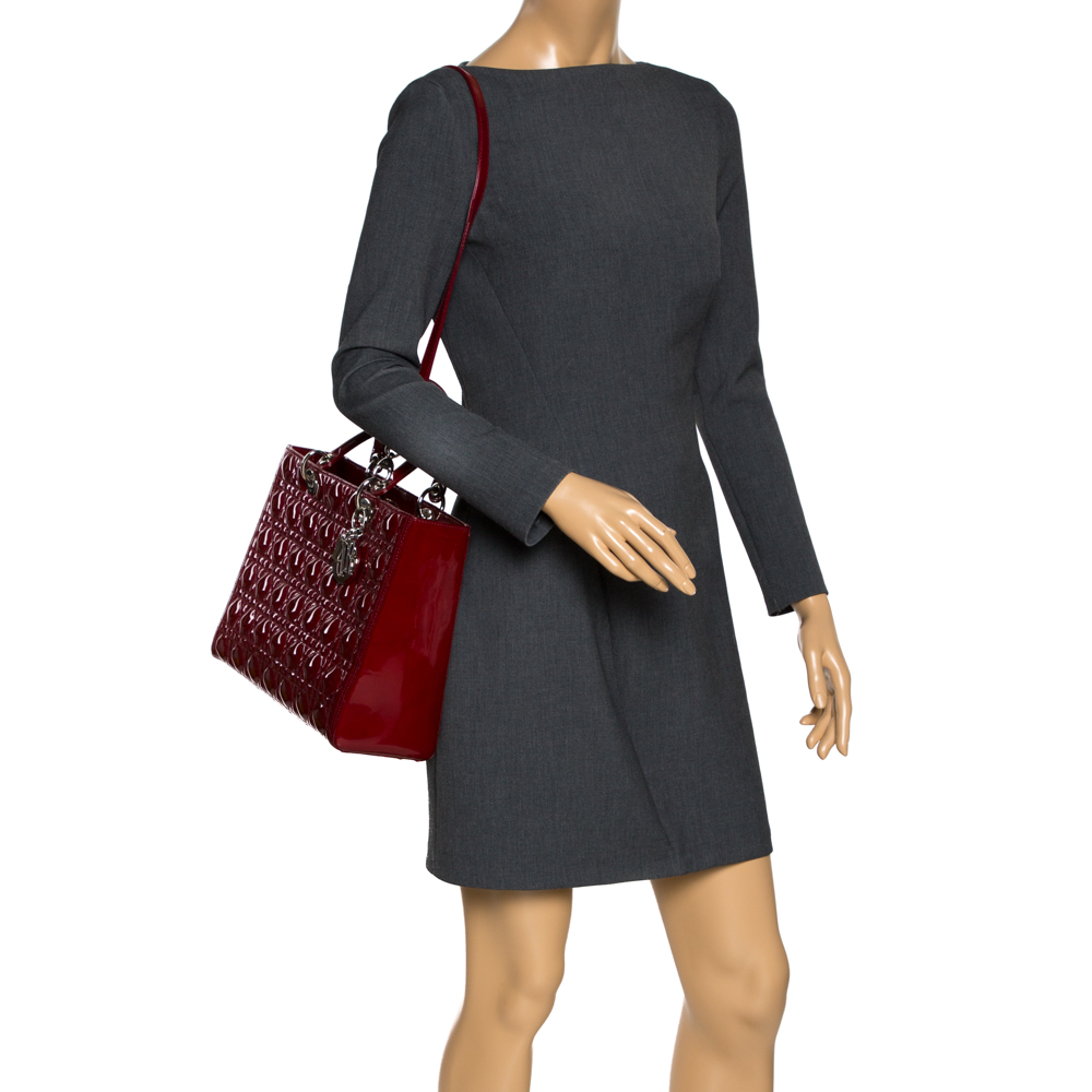 

Dior Red Cannage Patent Leather Large Lady Dior Tote