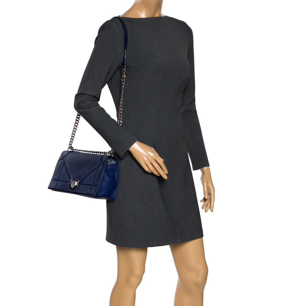 

Dior Indigo Leather Medium Diorama Flap Shoulder Bag, Blue