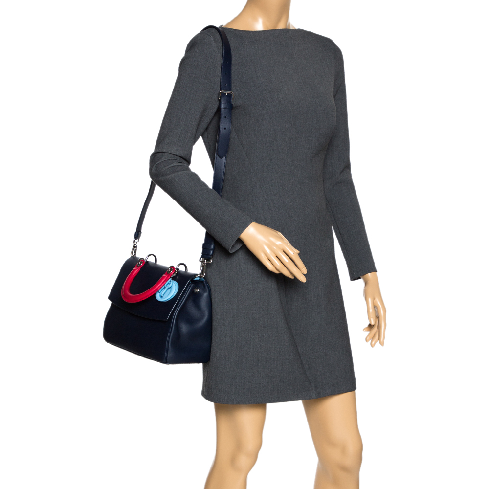 

Dior Navy Blue Leather Small Be Dior Flap Top Handle Bag
