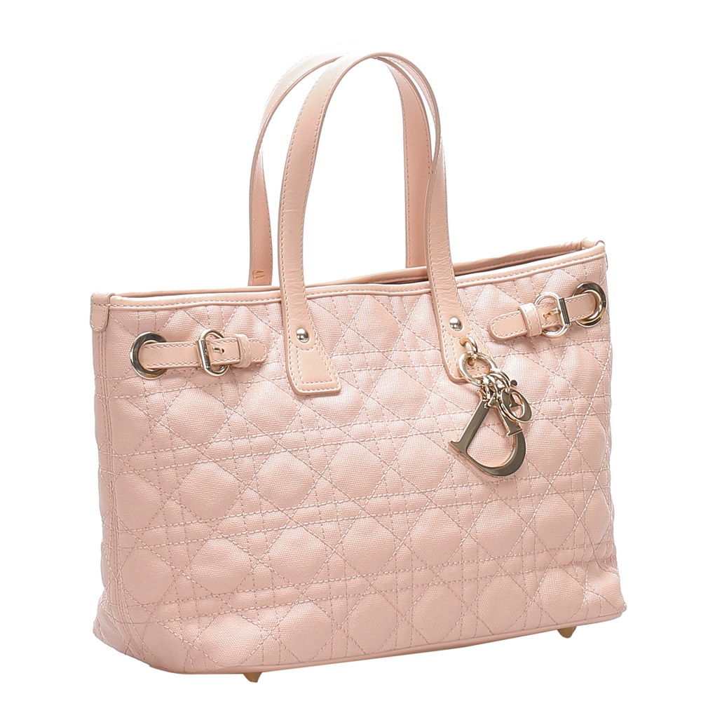 

Dior Pink Coated Canvas Leather Cannage Panarea Tote Bag