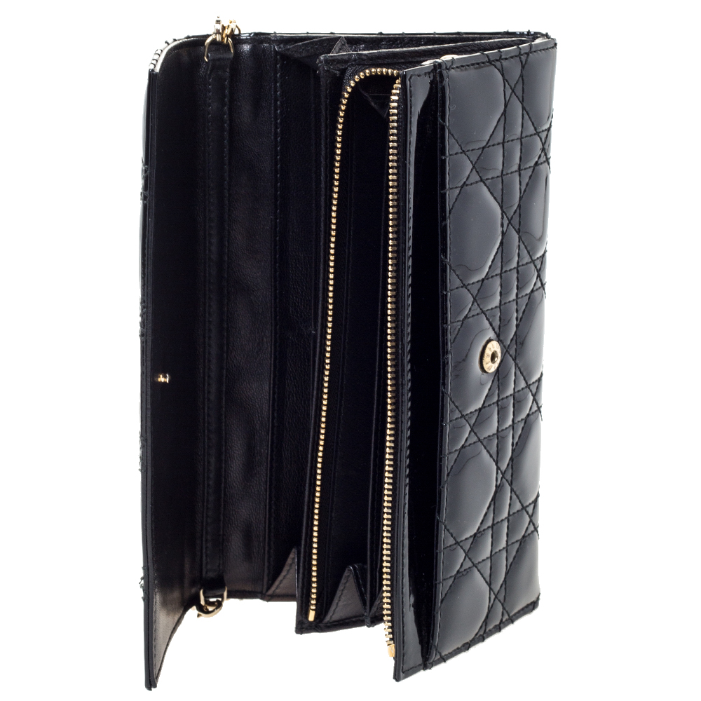 

Dior Black Cannage Patent Leather Wallet on Chain