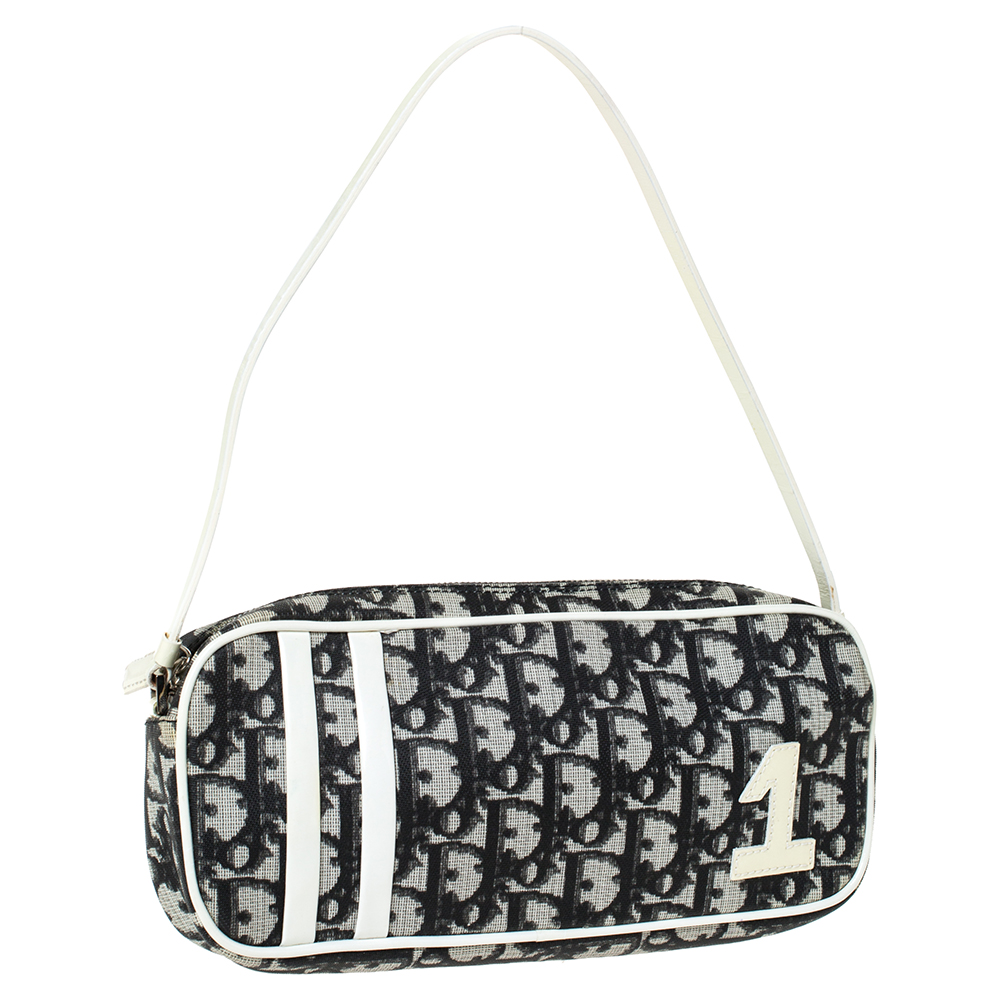 Dior White/Black Oblique Canvas and Patent Leather No.1 Pochette Bag