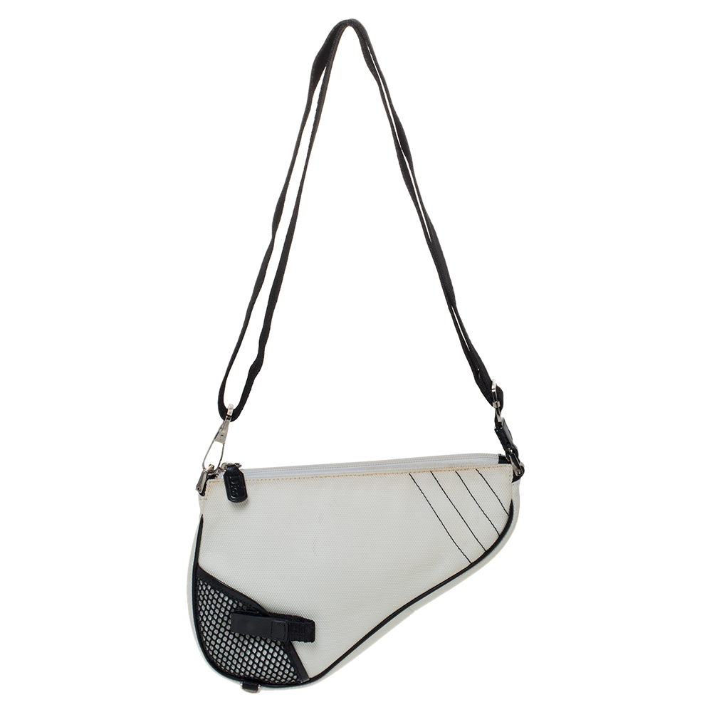Dior White/Black Nylon and Mesh Saddle Bag Dior | TLC