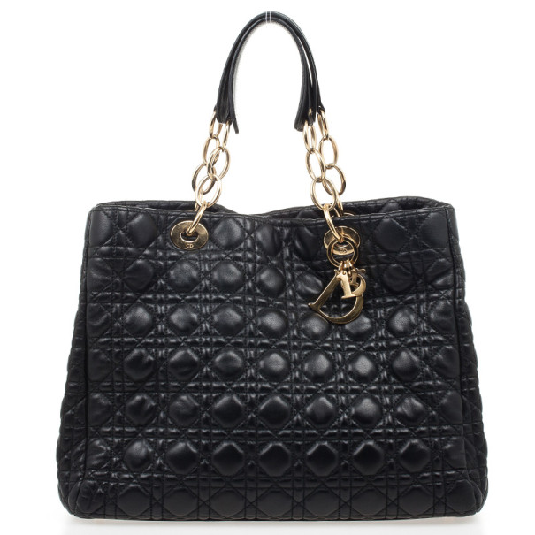 Pre Owned Christian Dior Black Cannage Quilted Coated Canvas Panarea Medium Tote Bag