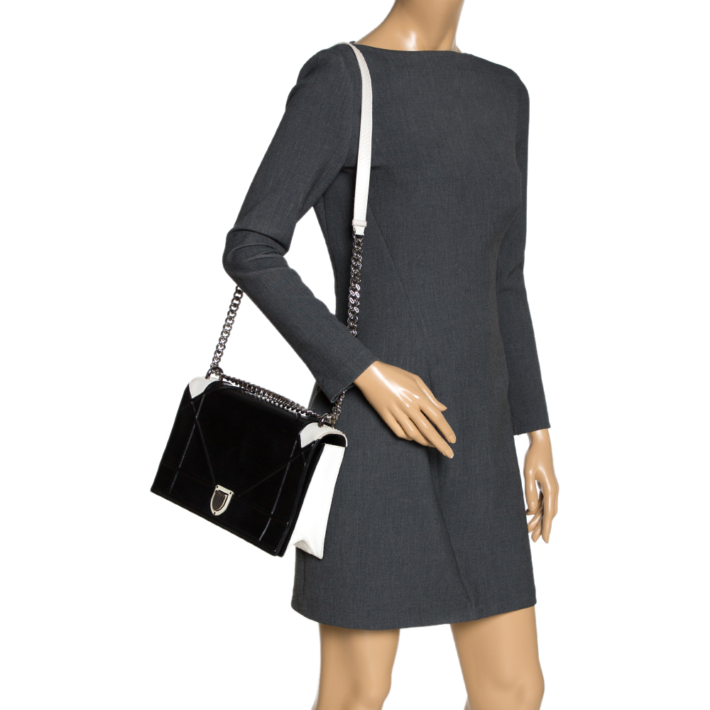 

Dior Black/White Leather and Python Large Diorama Flap Shoulder bag