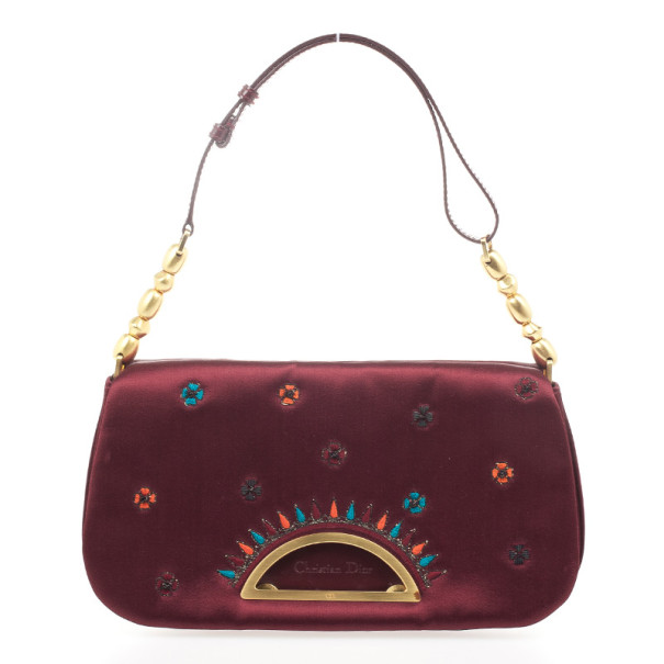 Pre Owned Dior Pink Sateen 'Maris Pearl' Embroidered Shoulder bag