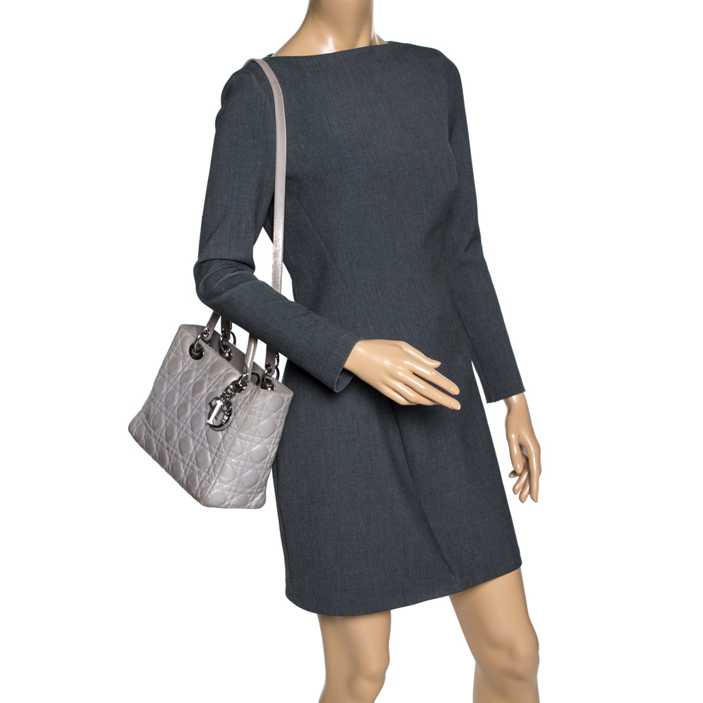 

Dior Grey Cannage Leather Medium Lady Dior Tote